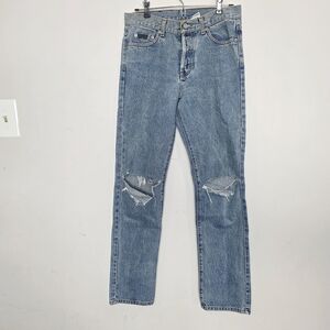 Calvin Klein Vintage 90s Classic Striaght Leg Blue Distressed Jeans 5